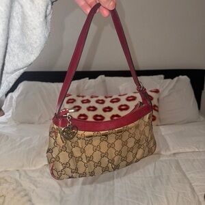 Gucci Red and Tan Shoulder Bag with Monogram Print